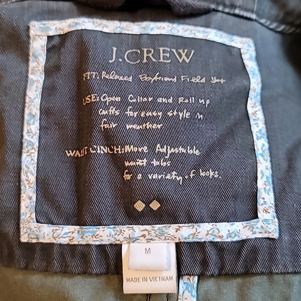J Crew utility jacket washed olive green gold colored snaps womens M